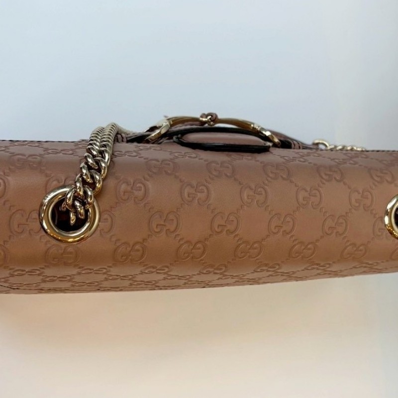 Gucci 淡金鍊膚色皮革壓紋口蓋肩背包-7
