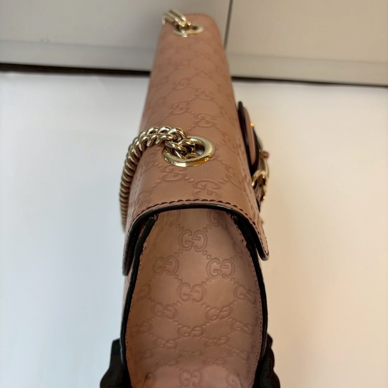 Gucci 淡金鍊膚色皮革壓紋口蓋肩背包-9