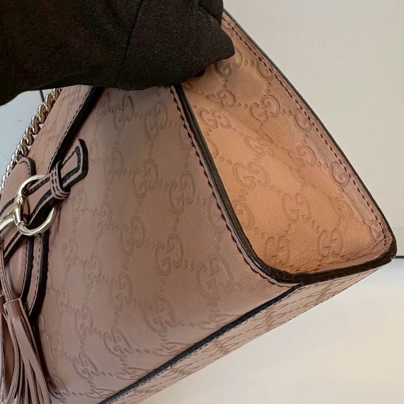 Gucci 淡金鍊膚色皮革壓紋口蓋肩背包-13