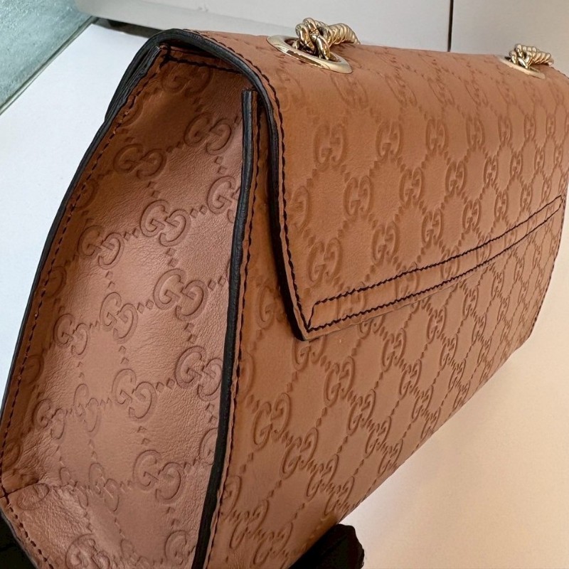 Gucci 淡金鍊膚色皮革壓紋口蓋肩背包-14