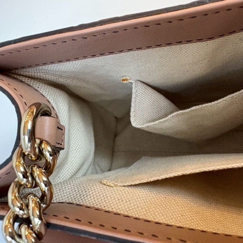 Gucci 淡金鍊膚色皮革壓紋口蓋肩背包-22