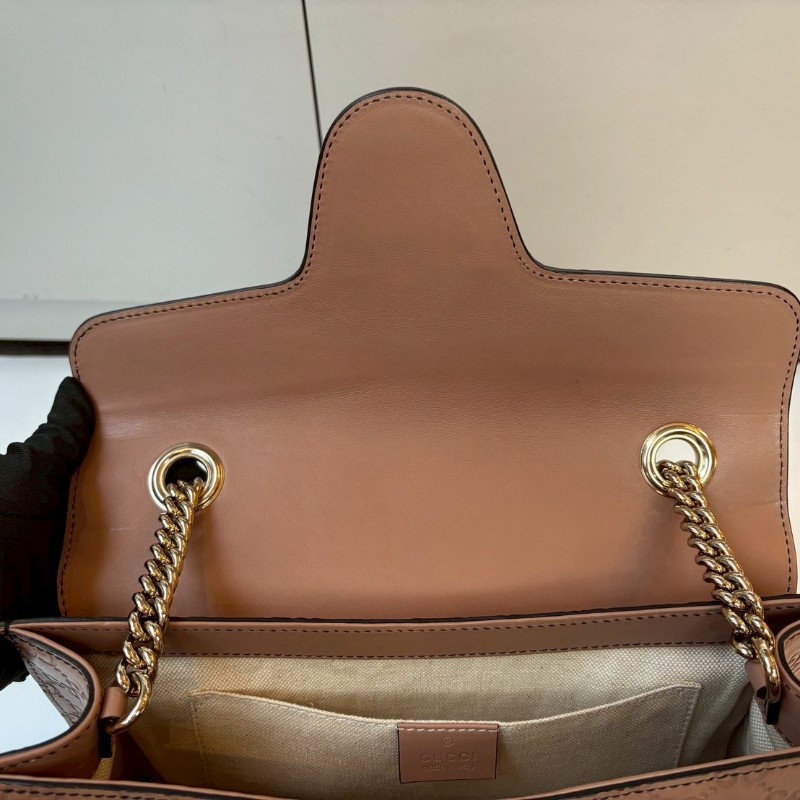 Gucci 淡金鍊膚色皮革壓紋口蓋肩背包-23