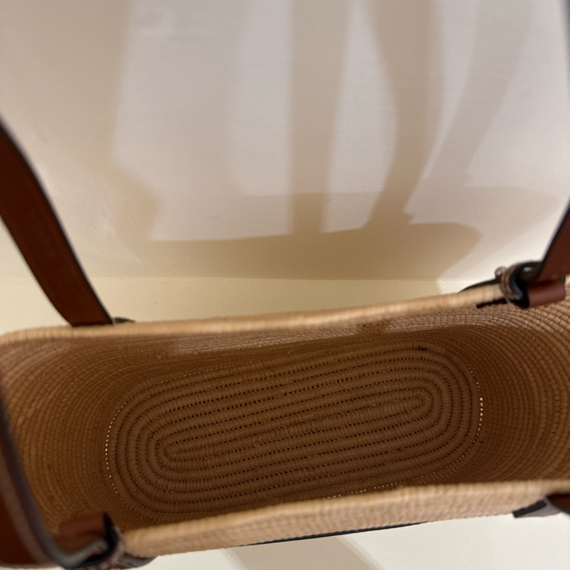 LOEWE 品牌烙印LOGO拼接手提包肩背包草編包-4