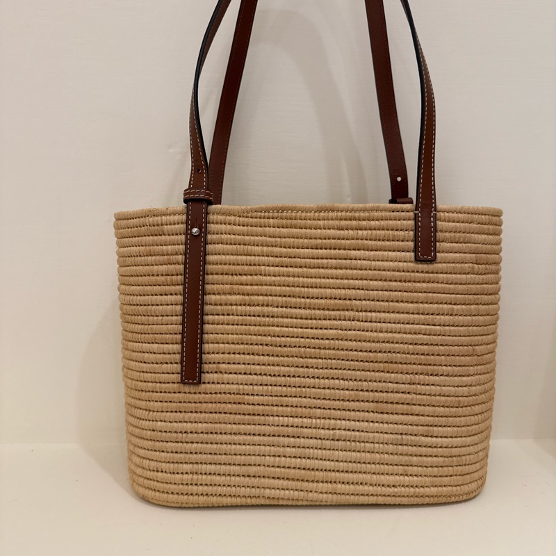 LOEWE 品牌烙印LOGO拼接手提包肩背包草編包-6