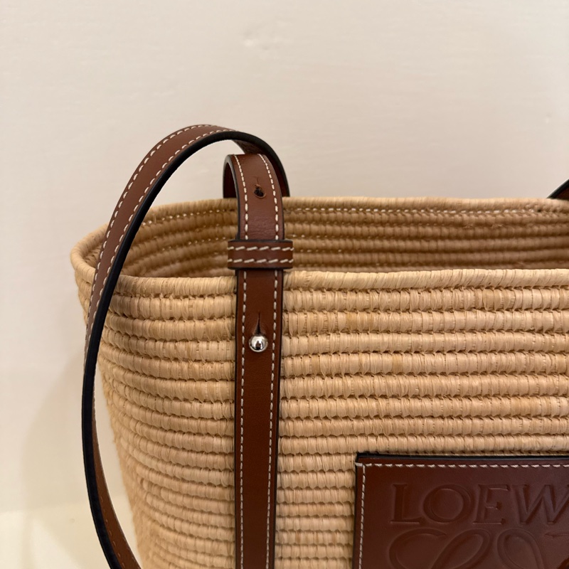 LOEWE 品牌烙印LOGO拼接手提包肩背包草編包-9