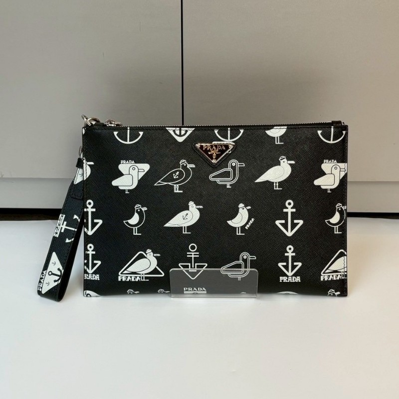 Prada 黑皮白鳥圖手拿包-0