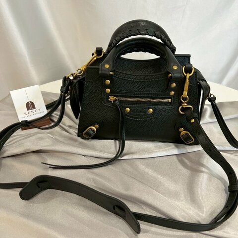 BALENCIAGA 638524 黑金機車包NEO MINI