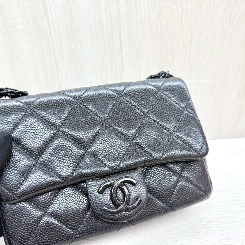 CHANEL黑色荔枝皮so black季節款方胖AS1784-4
