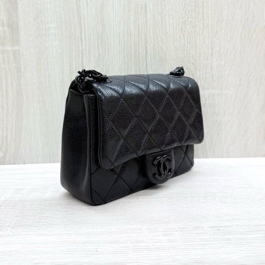 CHANEL黑色荔枝皮so black季節款方胖AS1784-4