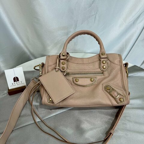BALENCIAGA 300295 粉金機車包MINI