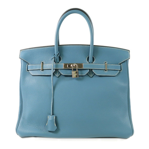 HERMES Clemence皮革Birkin 35銀扣手挽袋Bleu Jean