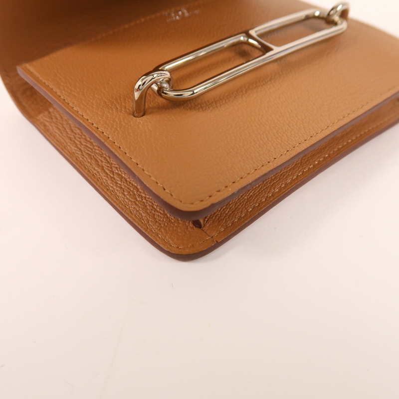 HERMES Chevre皮革Roulis Slim銀扣錢包-11