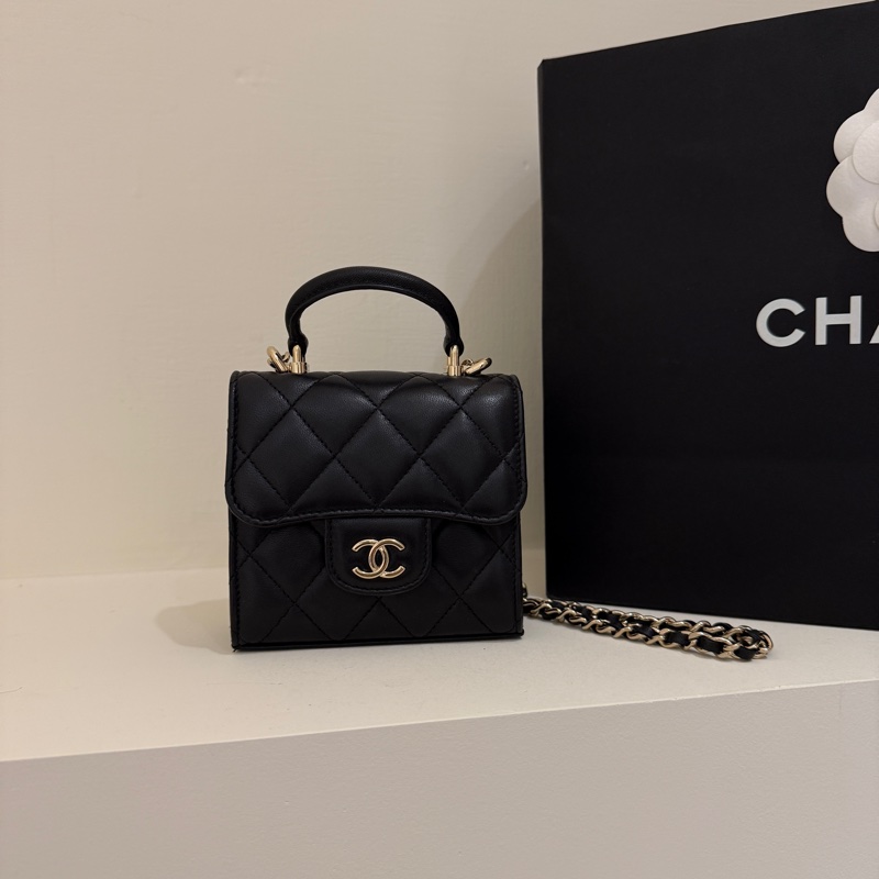 CHANEL 菱格紋提把小廢包-0