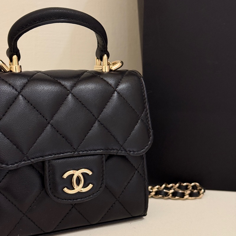 CHANEL 菱格紋提把小廢包-7