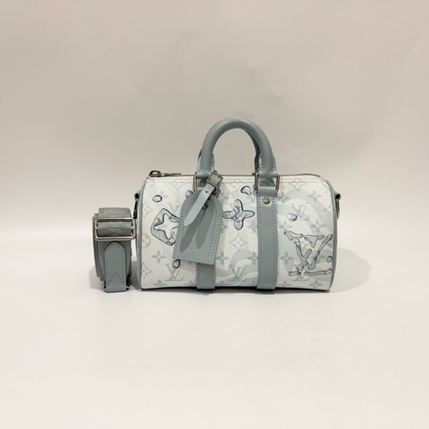 LV水晶藍原花銀釦Keepall Bandouliere25/M22527