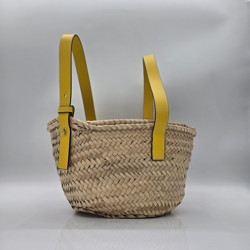 【閒置品🍋 度假沙灘】LOEWE 🇪🇸 檸檬黃 拉菲草 菜籃子 草編包 編織包-2