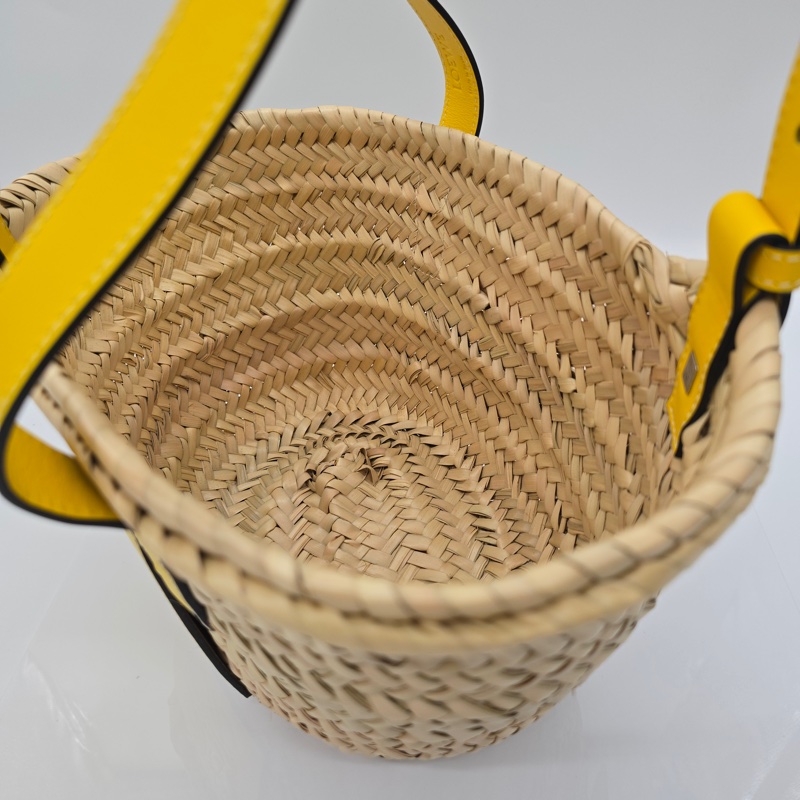 【閒置品🍋 度假沙灘】LOEWE 🇪🇸 檸檬黃 拉菲草 菜籃子 草編包 編織包-3