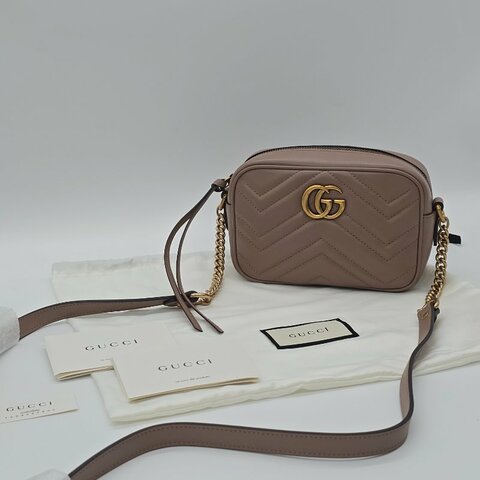 【全新♡送禮自用】GUCCI Marmont 藕粉色 迷你相機包 斜背包