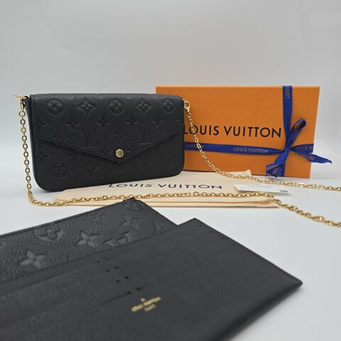 【超級新♡】LOUIS VUITTON M82477 三合一鏈條包 Pochette Felicie 黑色牛皮壓花 多功能 手提包 鍊包 晚宴包