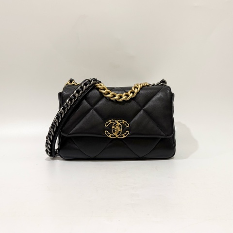 CHANEL黑色羊皮金釦19系列26CM/AS1160