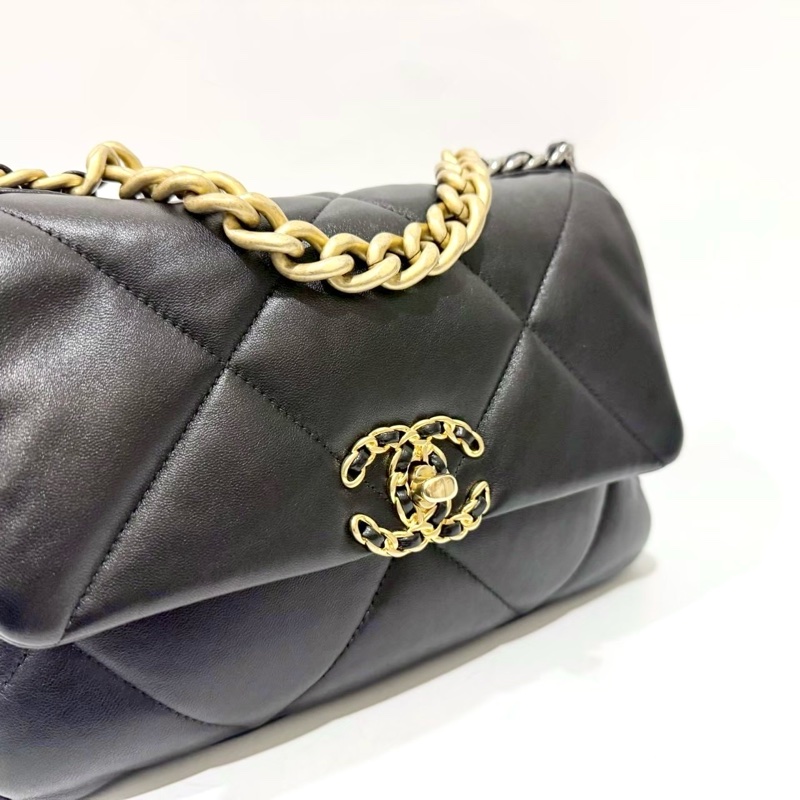 CHANEL黑色羊皮金釦19系列26CM/AS1160-4