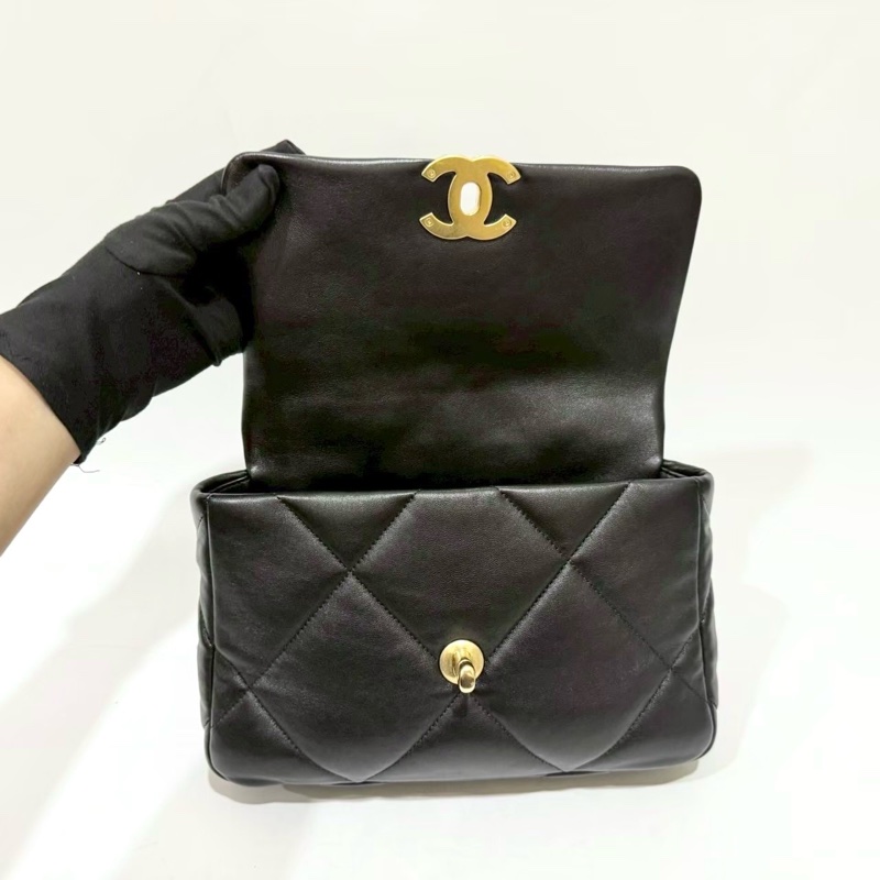 CHANEL黑色羊皮金釦19系列26CM/AS1160-8