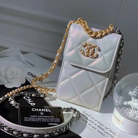 ✨chanel 珠光白人魚姬炫彩19bag手機包鍊條斜背包 18*10 99新配件塵袋盒子購證保卡