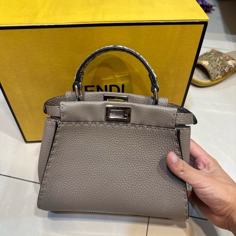 Fendi Peekaboo 特小款 蛇皮手把 大象灰 牛皮