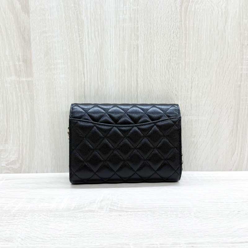 Chanel黑色淡金牛皮下蓋三折WOC /AP3547-1