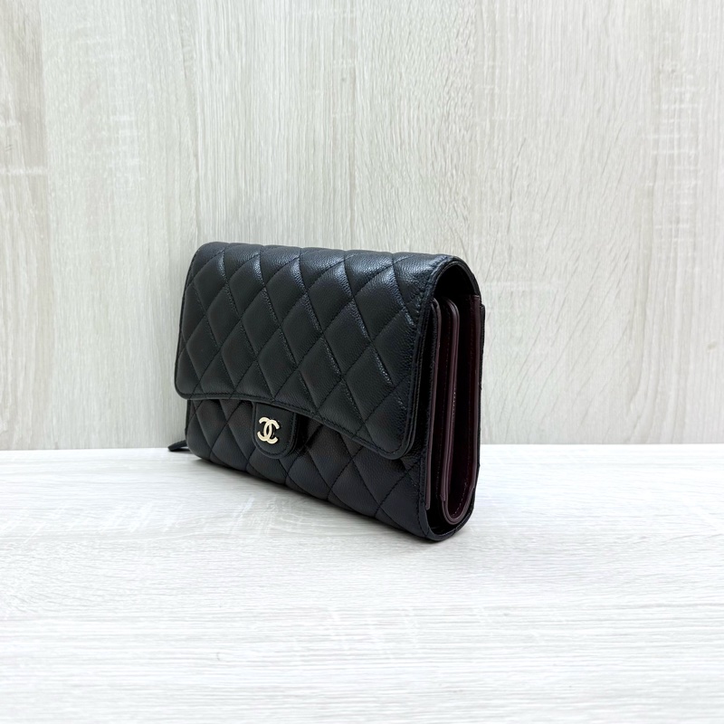 Chanel黑色淡金牛皮下蓋三折WOC /AP3547-2