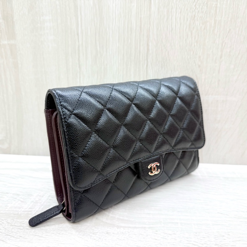 Chanel黑色淡金牛皮下蓋三折WOC /AP3547-4