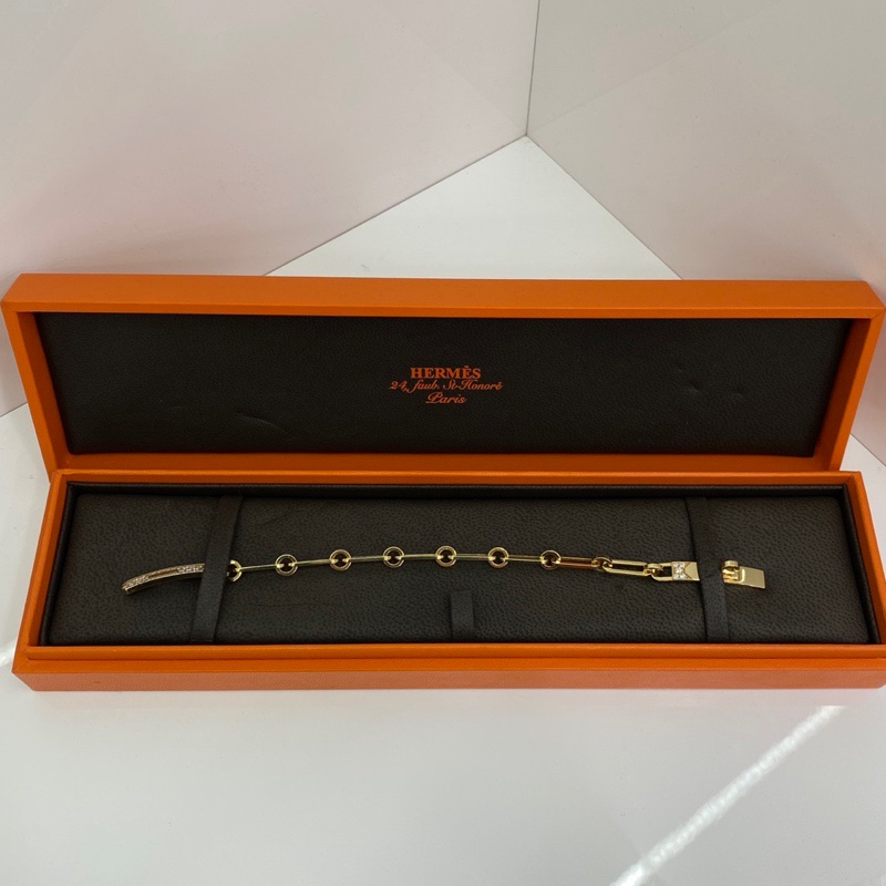 Hermes Kelly chain滿鑽18K玫瑰金鑽石手鏈 SH號 附件:原 裝盒子 有證書-0