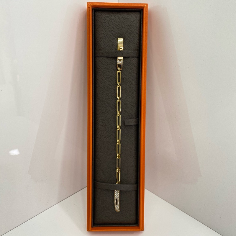 Hermes Kelly chain滿鑽18K玫瑰金鑽石手鏈 SH號 附件:原 裝盒子 有證書-1