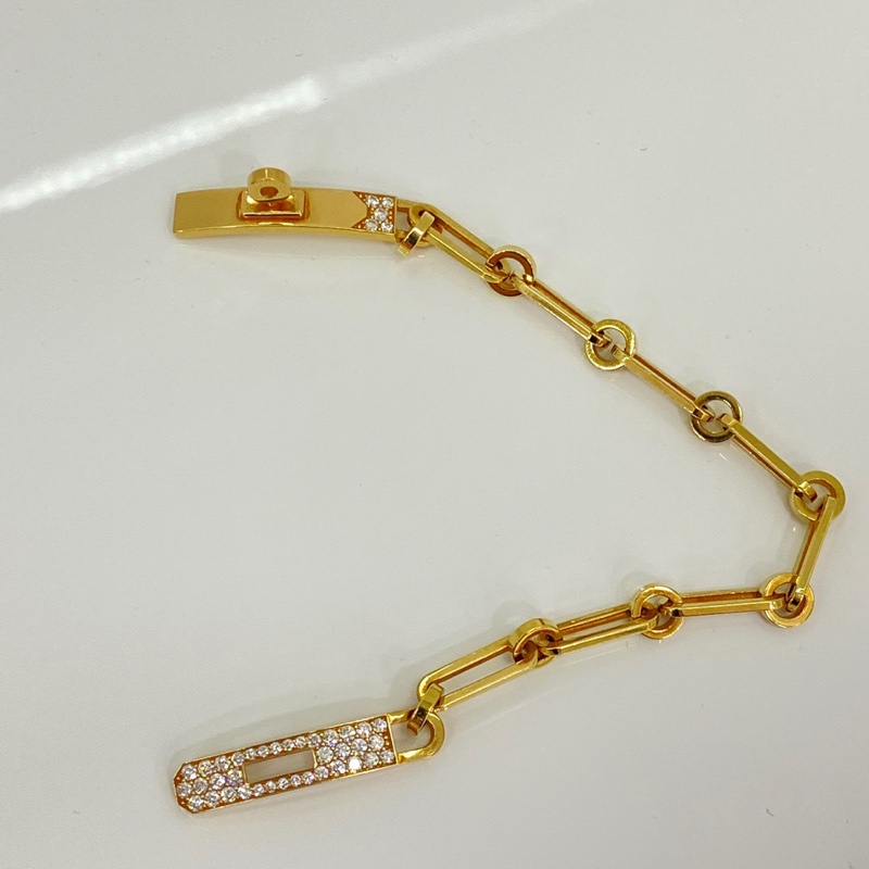 Hermes Kelly chain滿鑽18K玫瑰金鑽石手鏈 SH號 附件:原 裝盒子 有證書-3