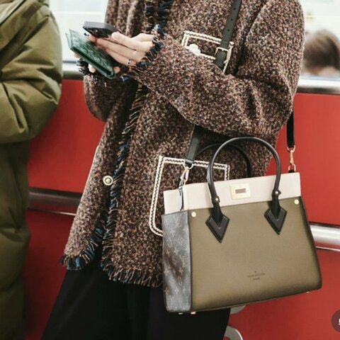 lv on my side 全皮手提包斜背包 芯片款酪梨綠配色 男女同款31x25 98新配件塵袋購證
