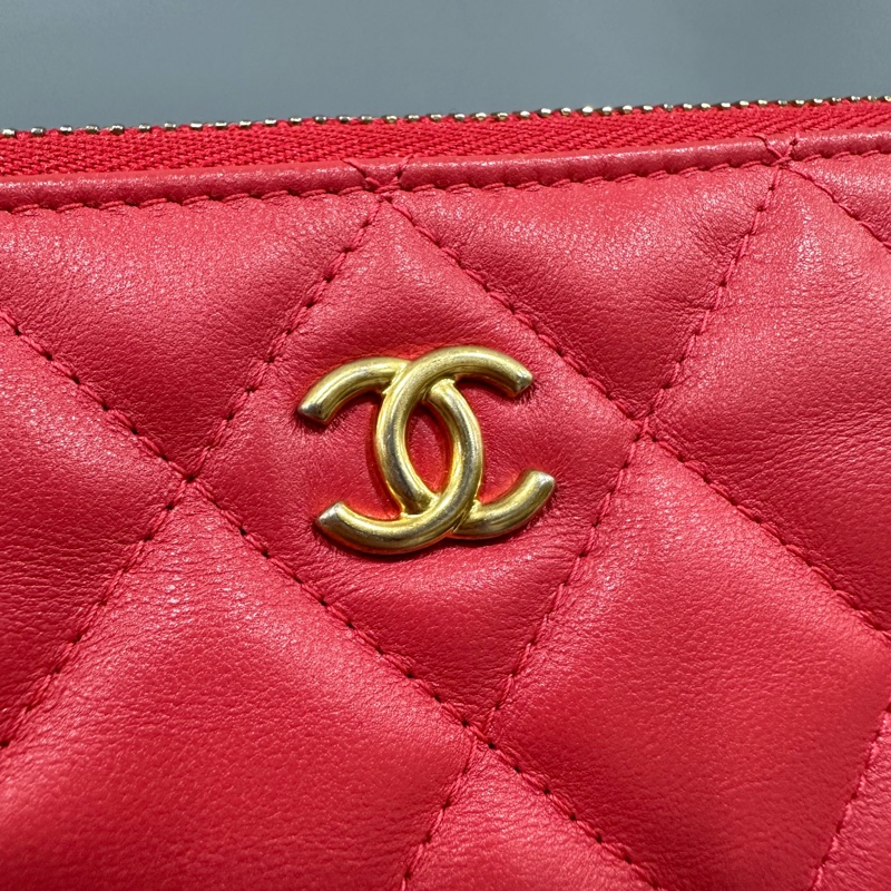 chanel A82045 蜜桃色羊皮金釦 手拿包-5