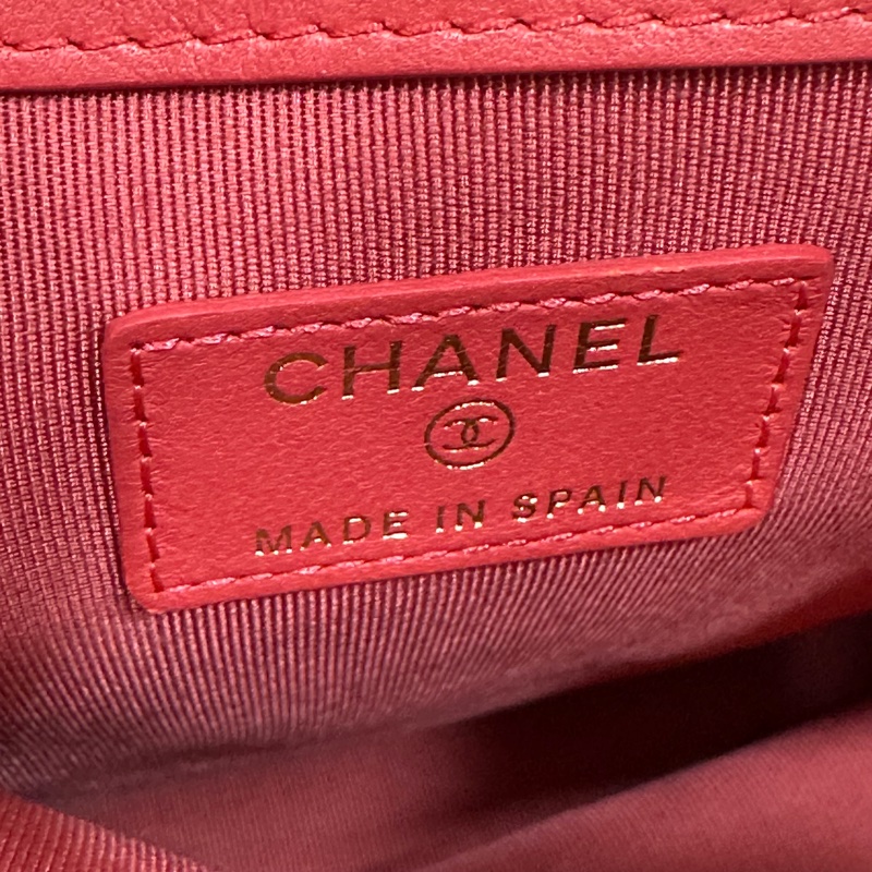 chanel A82045 蜜桃色羊皮金釦 手拿包-33