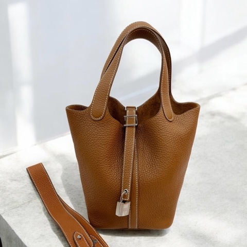 莉亞精品♡Hermes 菜籃子 18 金棕 銀釦 近新閒置品