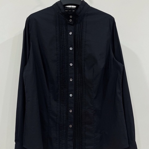 BURBERRY  倫敦 蕾絲滾邊格紋袖戰馬襯衫 黑