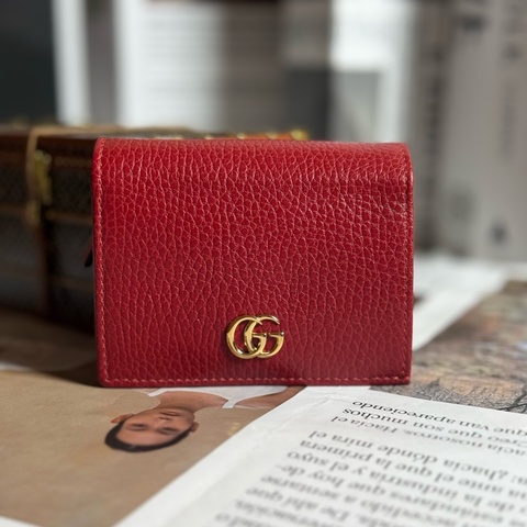 Gucci 荔枝牛皮紅色短夾