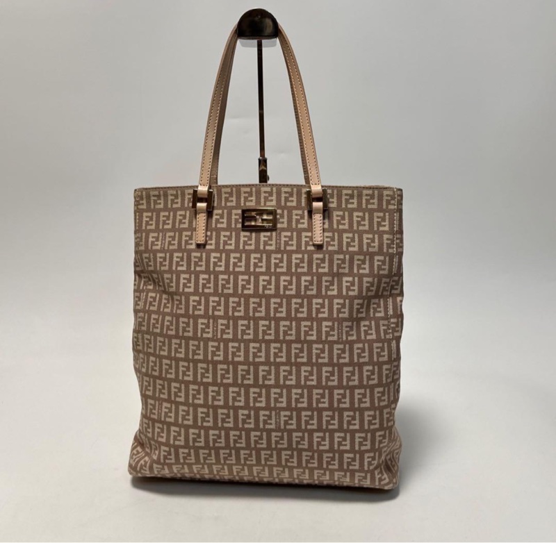 「JL精品代購」 9新 Fendi橘粉色帆布手提豎版托特包-4