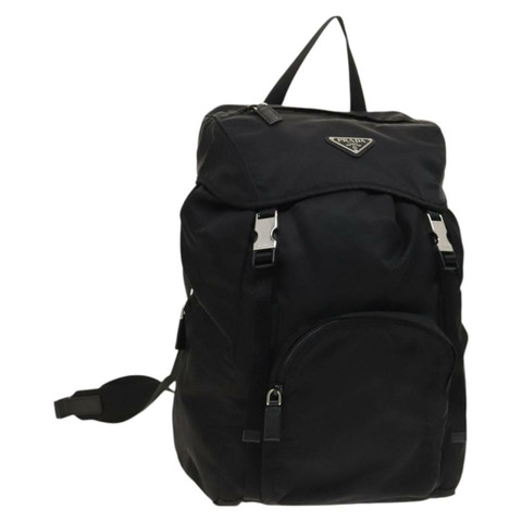 PRADA 背包尼龍黑銀色正品 PP646