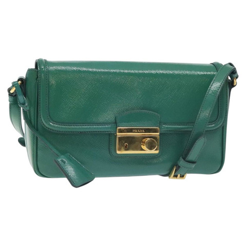 PRADA 單肩包 Safiano 皮革 綠金色 正品 130349