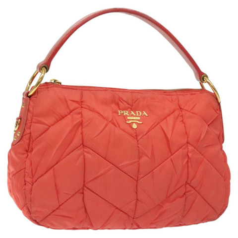 PRADA 手提包 尼龍皮革 橙金色 正品 130622