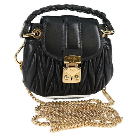 Miu Miu 絎縫鏈條包單肩包皮革黑金色正品 128140SM