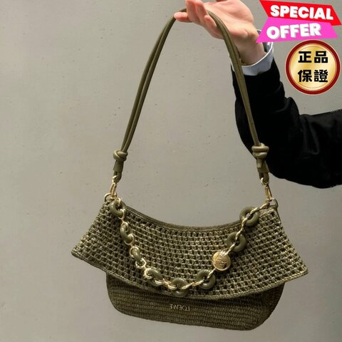 🎉新品好折扣✨Loewe 藤編與小牛皮款Ola 海浪包 卡其綠色﻿