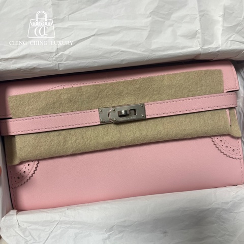 Hermes🌟Kelly Wallet🌸櫻花粉銀扣🌸99.8新💗閑置🌟貼膜在🌟有盒🌟Swift皮🌟長銀包🌟