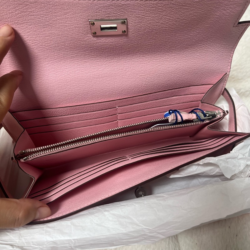 Hermes🌟Kelly Wallet🌸櫻花粉銀扣🌸99.8新💗閑置🌟貼膜在🌟有盒🌟Swift皮🌟長銀包🌟-1
