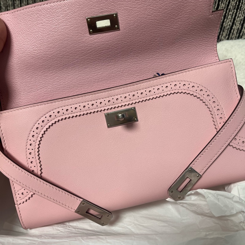 Hermes🌟Kelly Wallet🌸櫻花粉銀扣🌸99.8新💗閑置🌟貼膜在🌟有盒🌟Swift皮🌟長銀包🌟-4