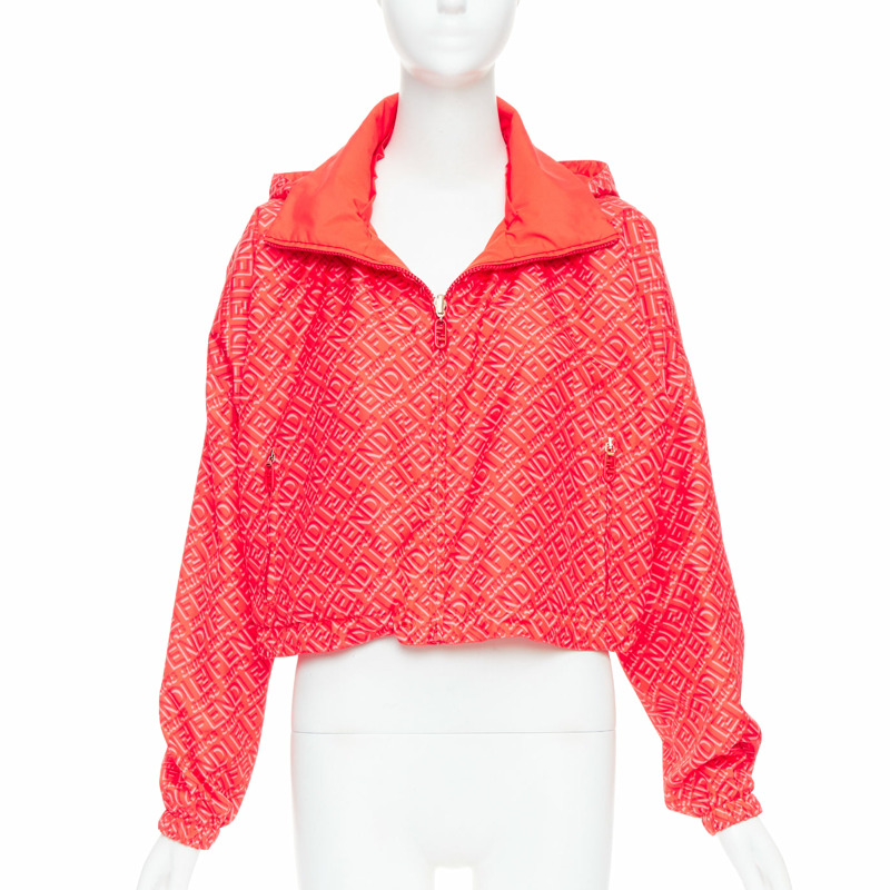 FENDI SKIMS red FF monogram print nylon cropped anorak windbreaker M-0